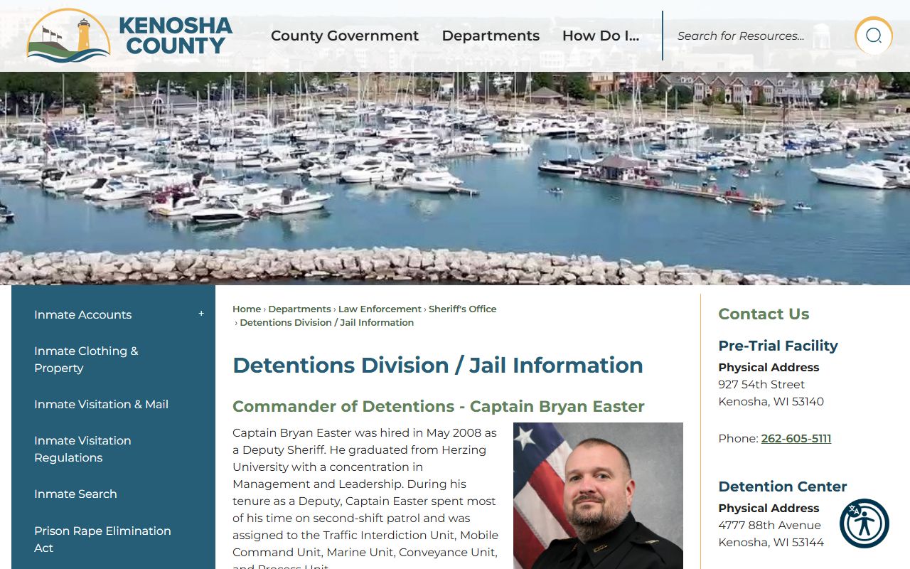 Kenosha County Pre-Trial Facility detention division records
