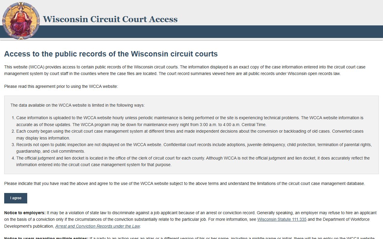 Wisconsin Circuit Court Access portal for case lookup