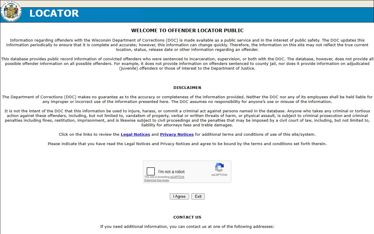 Wisconsin DOC locator for Kenosha Correctional Center inmates